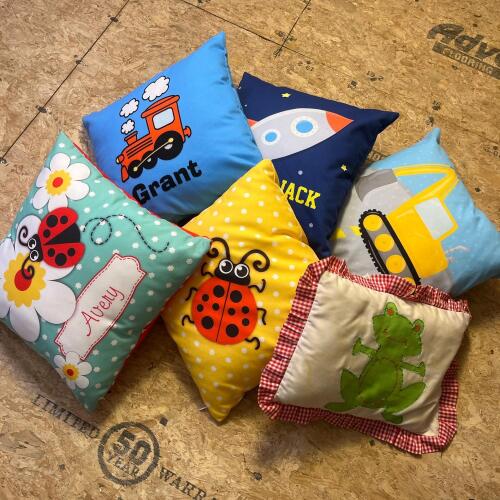 Assorted Children's Decorative Pillows with Animal and Vehicle Motifs
