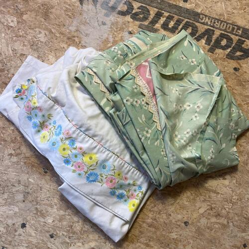 Vintage Floral and Striped Patterned Bed Linens