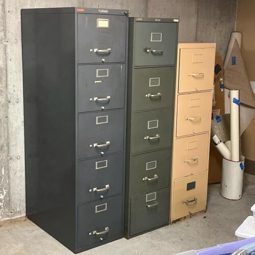 3 Vintage General Fireproofing and Steelmaster 4-Drawer Filing Cabinets