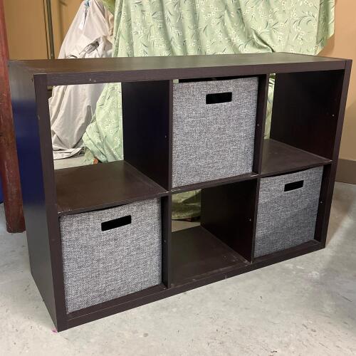 Cube Storage Shelf with Fabric Bins, Dark Finish