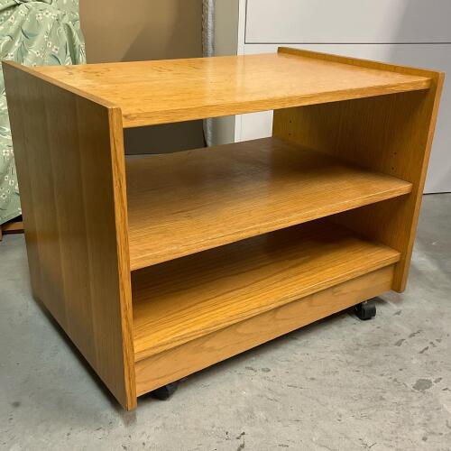 Oak Veneer Rolling Media Stand, Modern Style