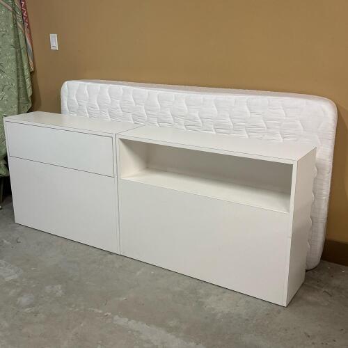 Vintage White Modular Storage Headboard and Shelf Backboard with Drop Lid