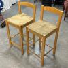 Wood Butcher Block Table with Pair of Rush Seat Bar Stools - 2