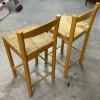 Wood Butcher Block Table with Pair of Rush Seat Bar Stools - 3