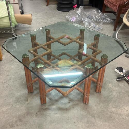 Glass-Top Coffee Table With Bamboo-Style Base