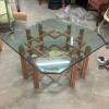 Glass-Top Coffee Table With Bamboo-Style Base
