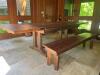 Gorgeous Rustic Wood Trestle Dining Table with Two Leaves Matching Bench
