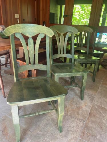Four Lovely Green Distressed-Style Wooden Dining Chairs