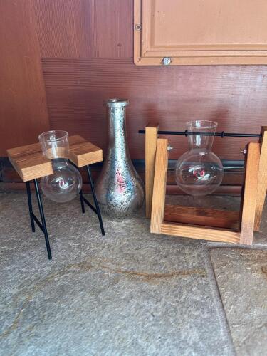 Decorative Glass with Wood Vases