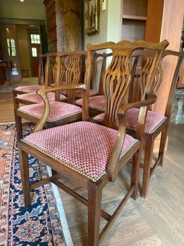 Set of 8 Antique Chippendale-Style Mahogany Armchairs with Reupholstered Seats c. 1840