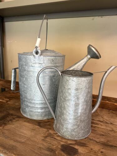 Galvanized Metal Watering Cans, Set of Two