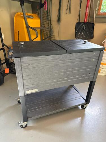 Permasteel Rolling Outdoor Patio Cooler with Dual Lid and Handle