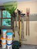 Garden Tools Assortment Including Rakes, Shovels, Spade Forks with Empty Buckets with Lids