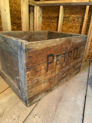 Large Vintage Petro Oil Wooden Crate with Stenciled Lettering