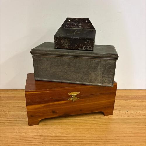 Trio of Small Vintage Storage Boxes - Metal and Wooden