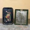 Pair of Painted Metal Trays - Toleware-Style and Green Rustic