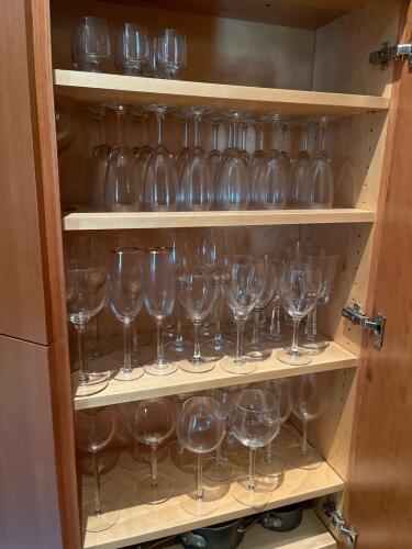 Assorted Stemmed Glassware Including Wine, Champagne, Cordial and Water Goblets