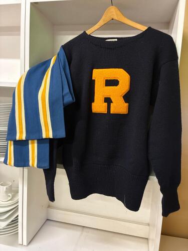 Vintage Champion Varsity Sweater and Striped Scarf