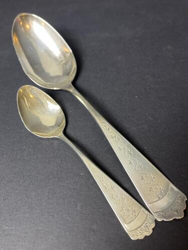 Pair of H. Ladd & Co. Coin Silver Spoons with Engraved Handles