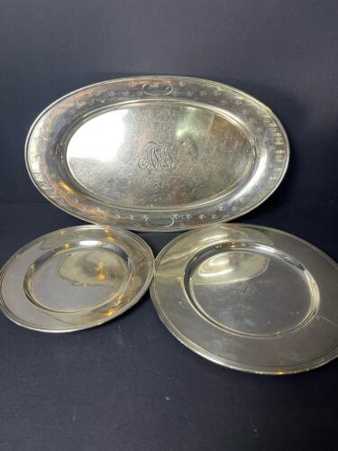 Sterling Silver Serving Tray and Small Plates