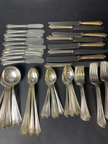 Larget Set of Sterling Silver Flatware by J. Lumsden & Son, Art Deco-Style