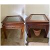 Square Wood and Wicker End Tables with Glass Top Panels
