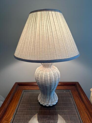 Wicker Table Lamp With Pleated Shade