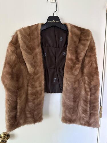 Vintage Mink Fur Stole with Brown Satin Lining