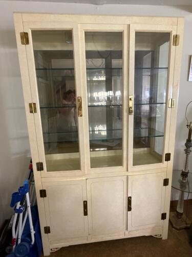 Hickory & White Glass Display Breakfront Cabinet With Brass Hardware