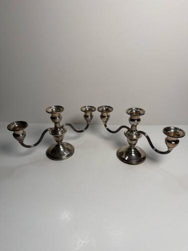 Pair of Sterling Silver Three-Arm Candelabras