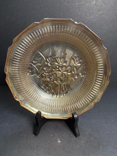 Carnival Glass Bowl With Floral Relief Pattern