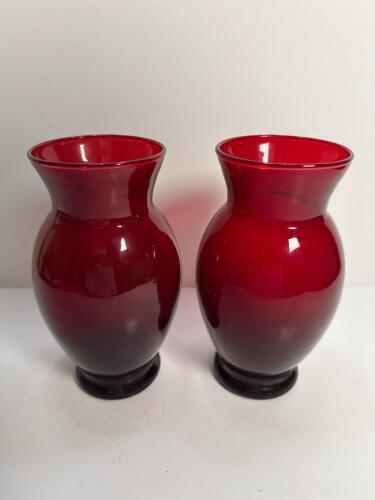 Pair of Ruby Red Glass Vases in Classic Style