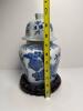 Blue and White Lidded Ginger Jar with Wooden Stand - 2