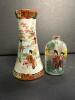 Japanese Kutani "Geisha Girl" Porcelain Hatpin Holder and Chinese Inside-Painted Glass Snuff Bottle