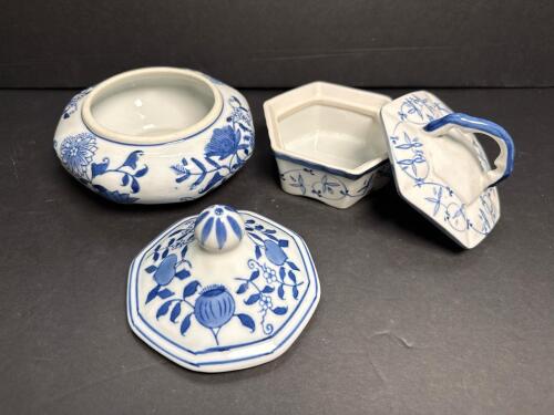 Blue and White Ceramic Lidded Jars