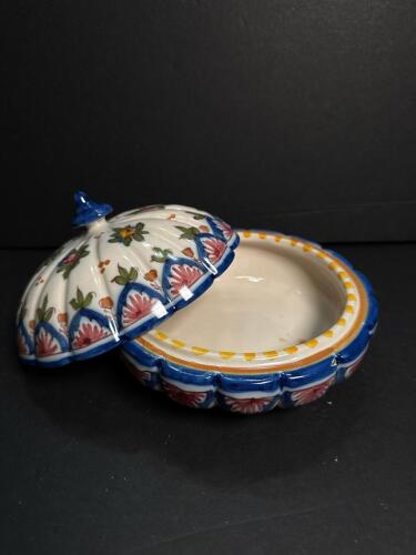 Portuguese Hand-Painted Ceramic Lidded Dish