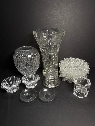 Assorted Clear Pressed Glass Tableware and Vases
