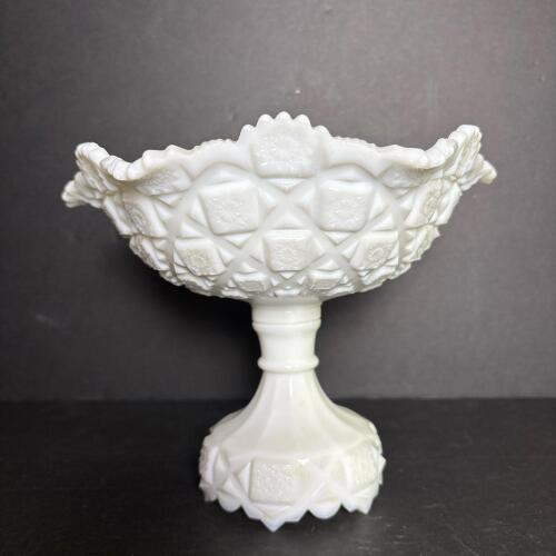 Vintage Pressed Milk Glass Compote