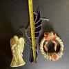 Stained Glass Bird, Ceramic Angel Figurine, & Small Floral Wreath - 8