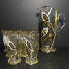MCM Gold and White Floral Glass Pitcher & Tumblers