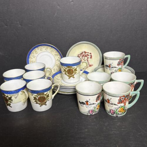 Two Sets of Small Ceramic Demitasse Cups & Saucers