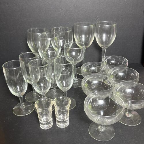 Mixed Vintage Stemware and Shot Glasses