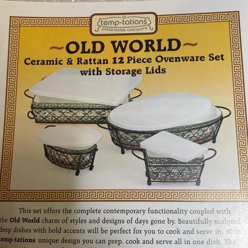 Temp-tations Old World Ceramic and Rattan Ovenware Dishes