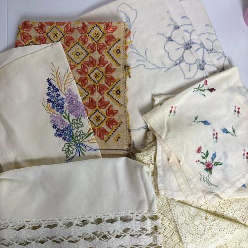 Assorted Vintage Embroidered and Crocheted Linens