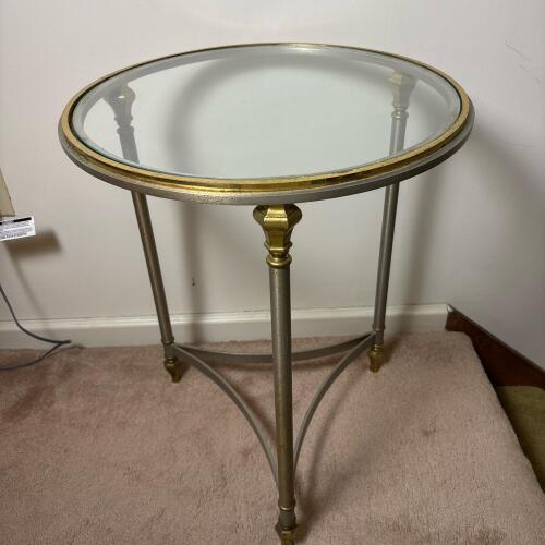 Round Glass and Metal Accent Table