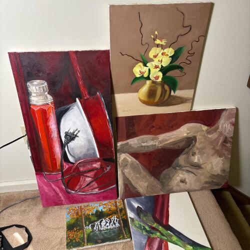 Five Unframed Paintings on Canvas