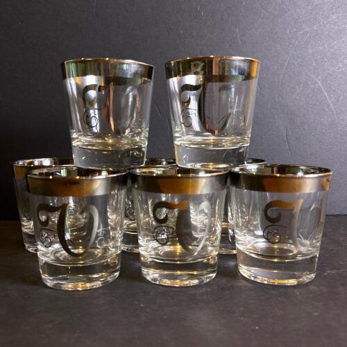 Set of Eight Monogrammed Silver-Tone Shot Glasses