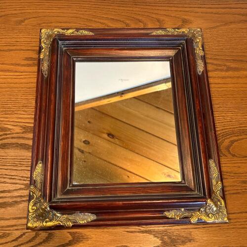12.75" x 15" Ornate Wood Framed Mirror with Gilt Corners