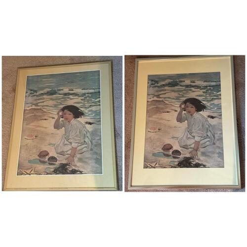 Pair of 18" x 24" Signed Sea Shell Voices Prints by Jessie Willcox - Two Different Frames