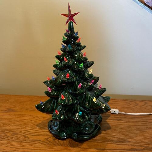Ceramic Lighted Christmas Tree with Multicolored Bulbs
